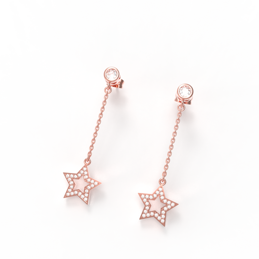 CZ Star Moon Celestial Dangle Chain Earrings, Hallmarked 925 Sterling Silver sterlyn 925