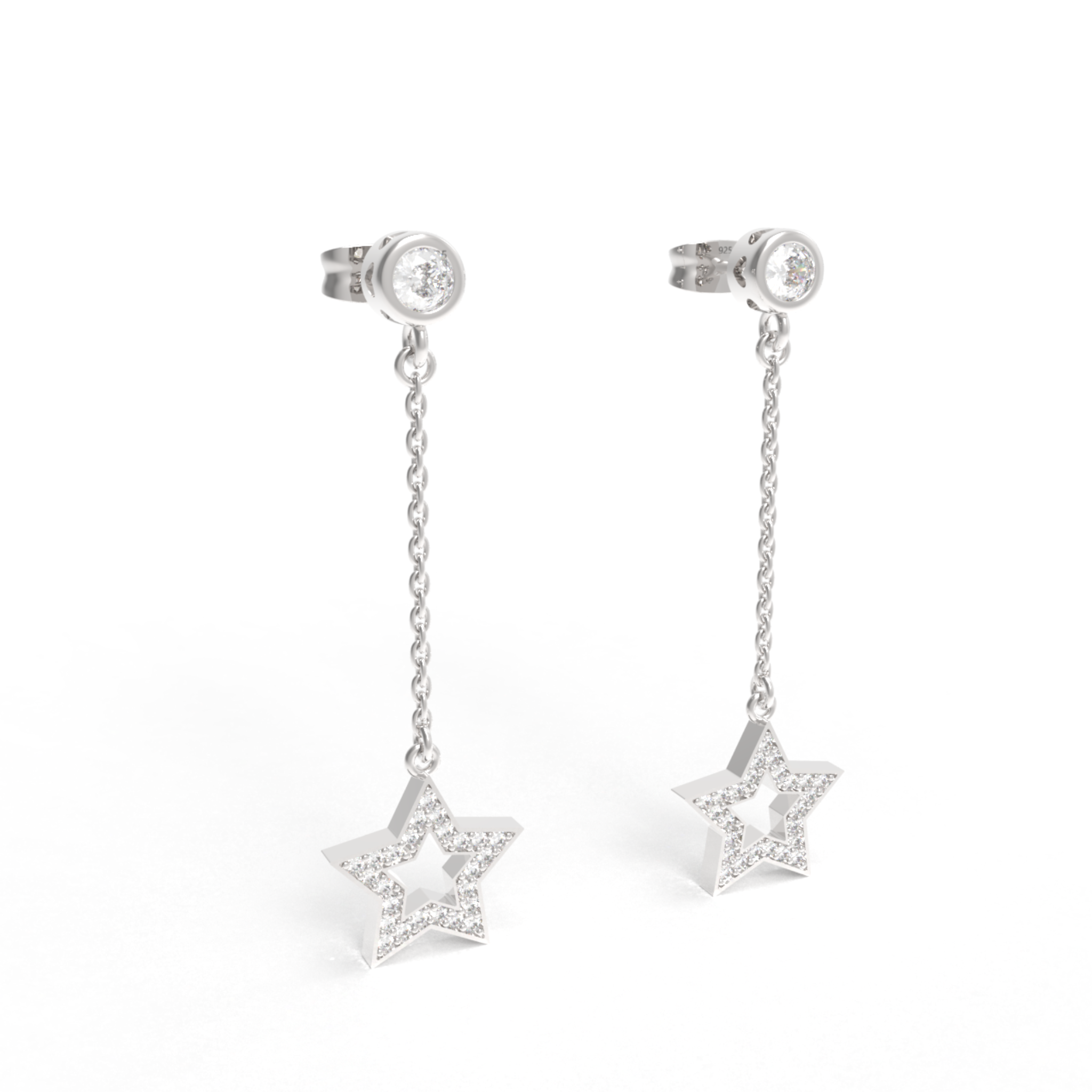 CZ Star Moon Celestial Dangle Chain Earrings, Hallmarked 925 Sterling Silver sterlyn 925