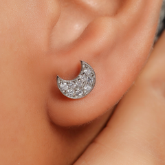 Celestial Cute Half Moon Pave Stud Earrings, Hallmarked 925 Sterling Silver sterlyn 925