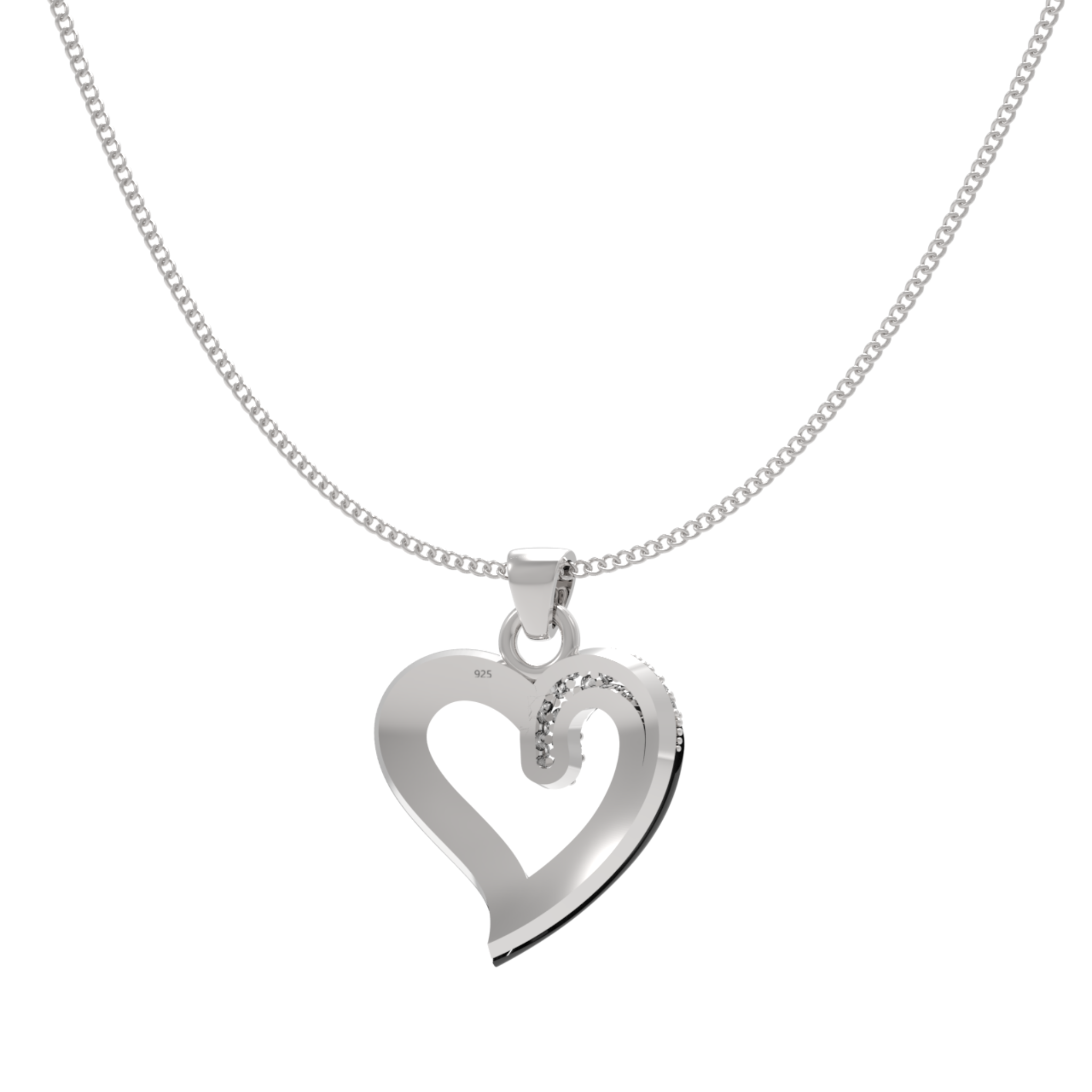 Chic Black Heart Pendant With Chain, Hallmarked 925 Sterling Silver sterlyn 925