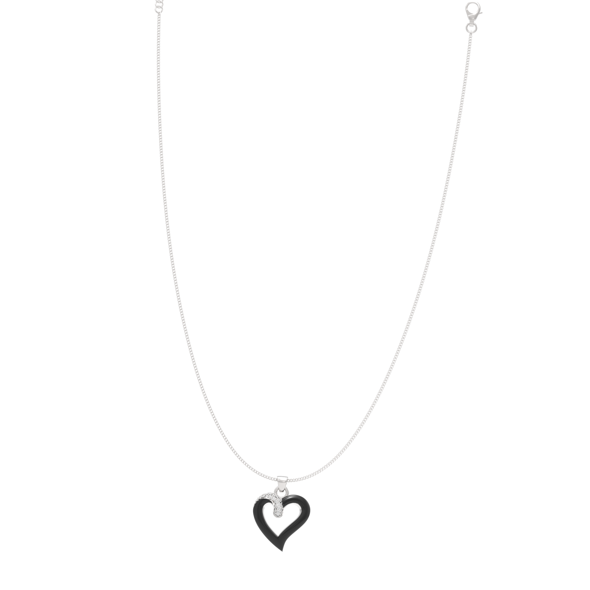 Chic Black Heart Pendant With Chain, Hallmarked 925 Sterling Silver sterlyn 925