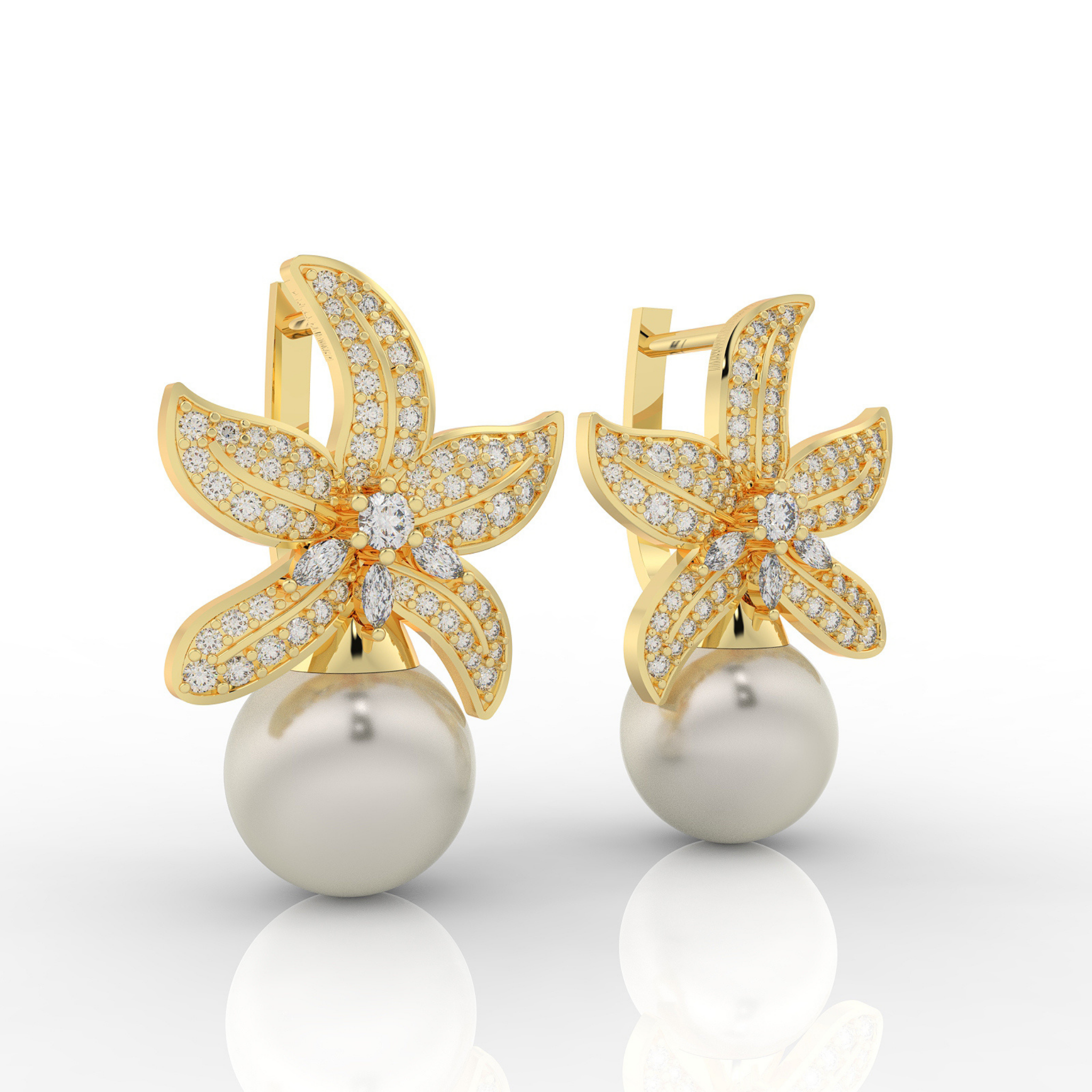 Cocktail Star Fish Pearl Dangle Earrings, Hallmarked 925 Sterling Silver sterlyn 925