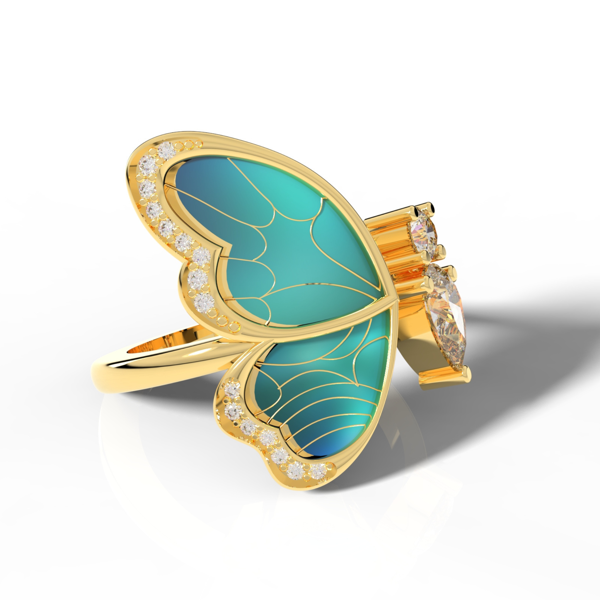 Colorful butterfly Open Ring For Her, Hallmarked 925 Sterling Silver sterlyn 925