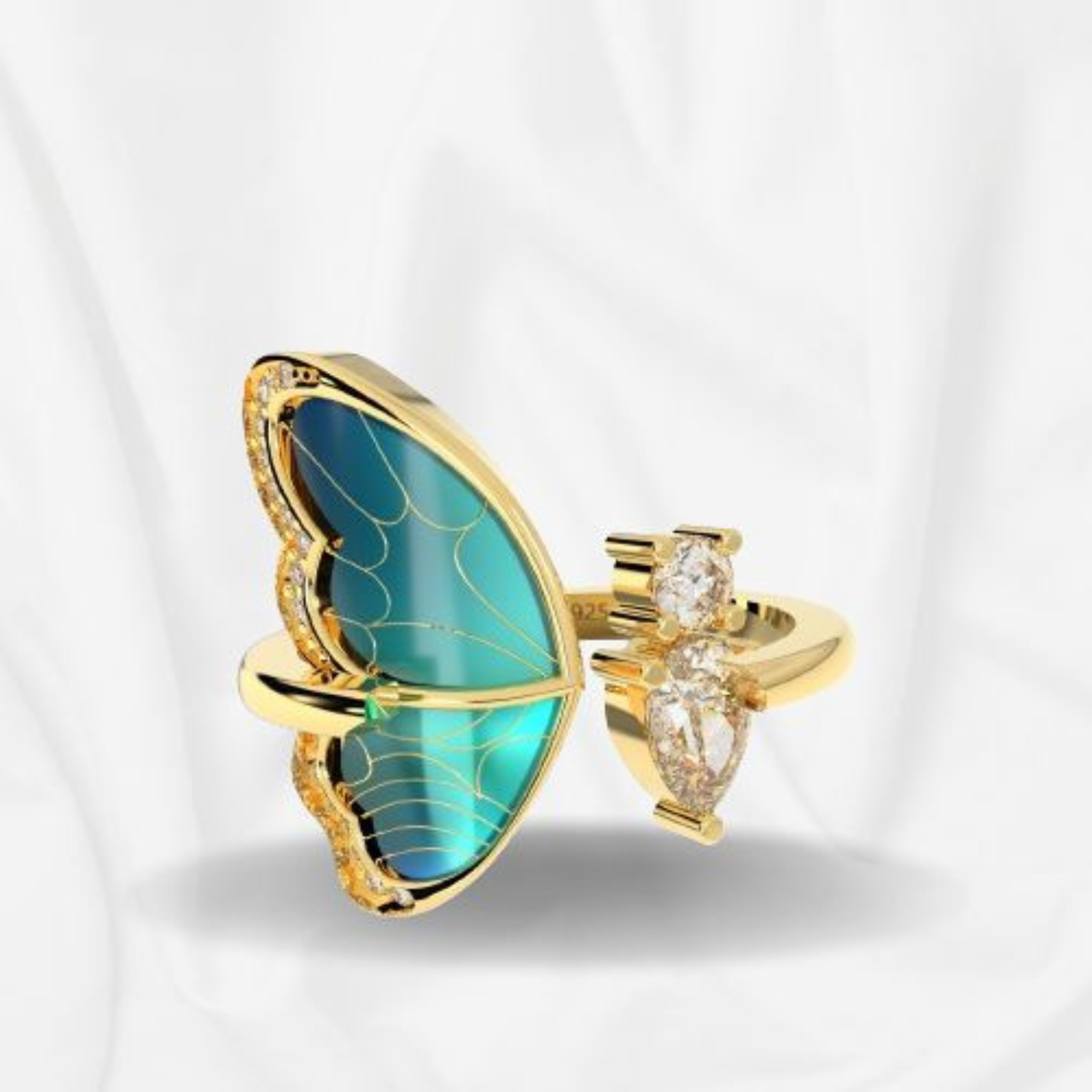 Colorful butterfly Open Ring For Her, Hallmarked 925 Sterling Silver sterlyn 925