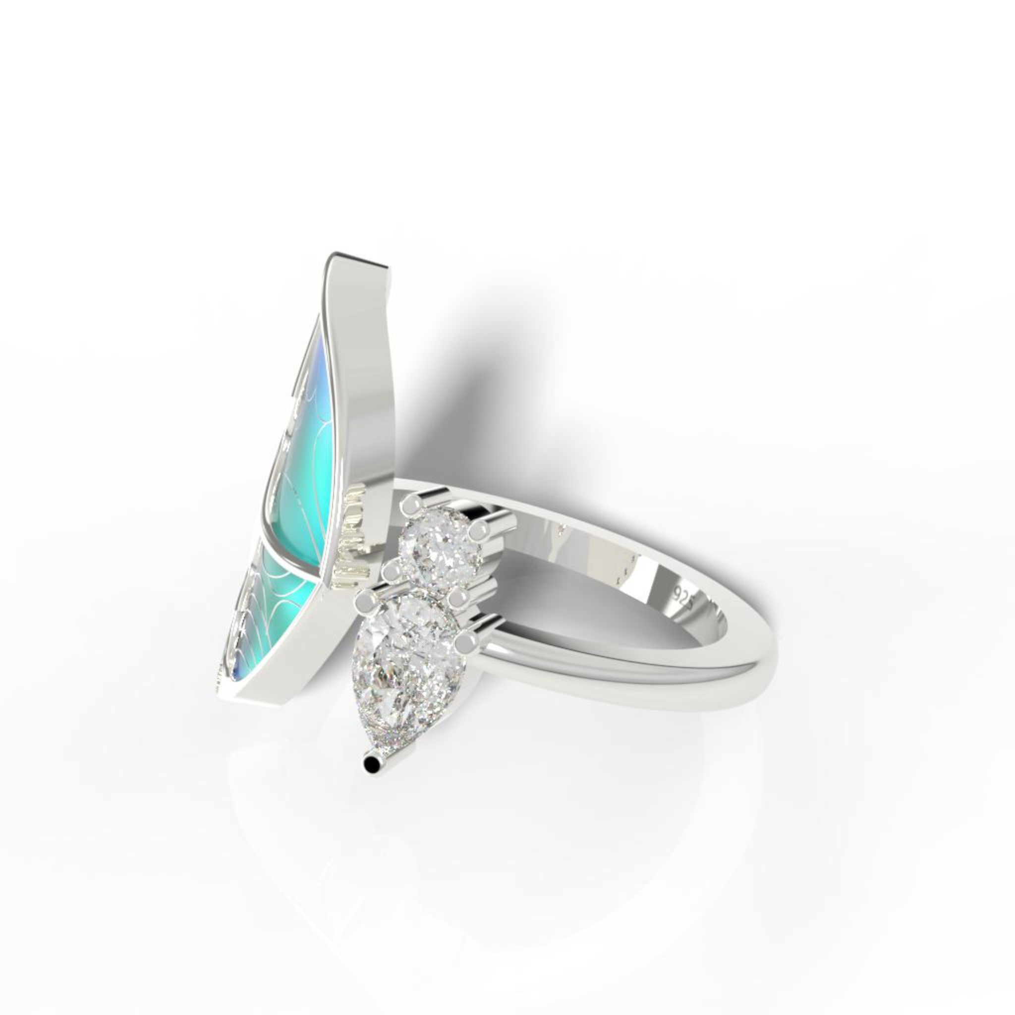 Colorful butterfly Open Ring For Her, Hallmarked 925 Sterling Silver sterlyn 925