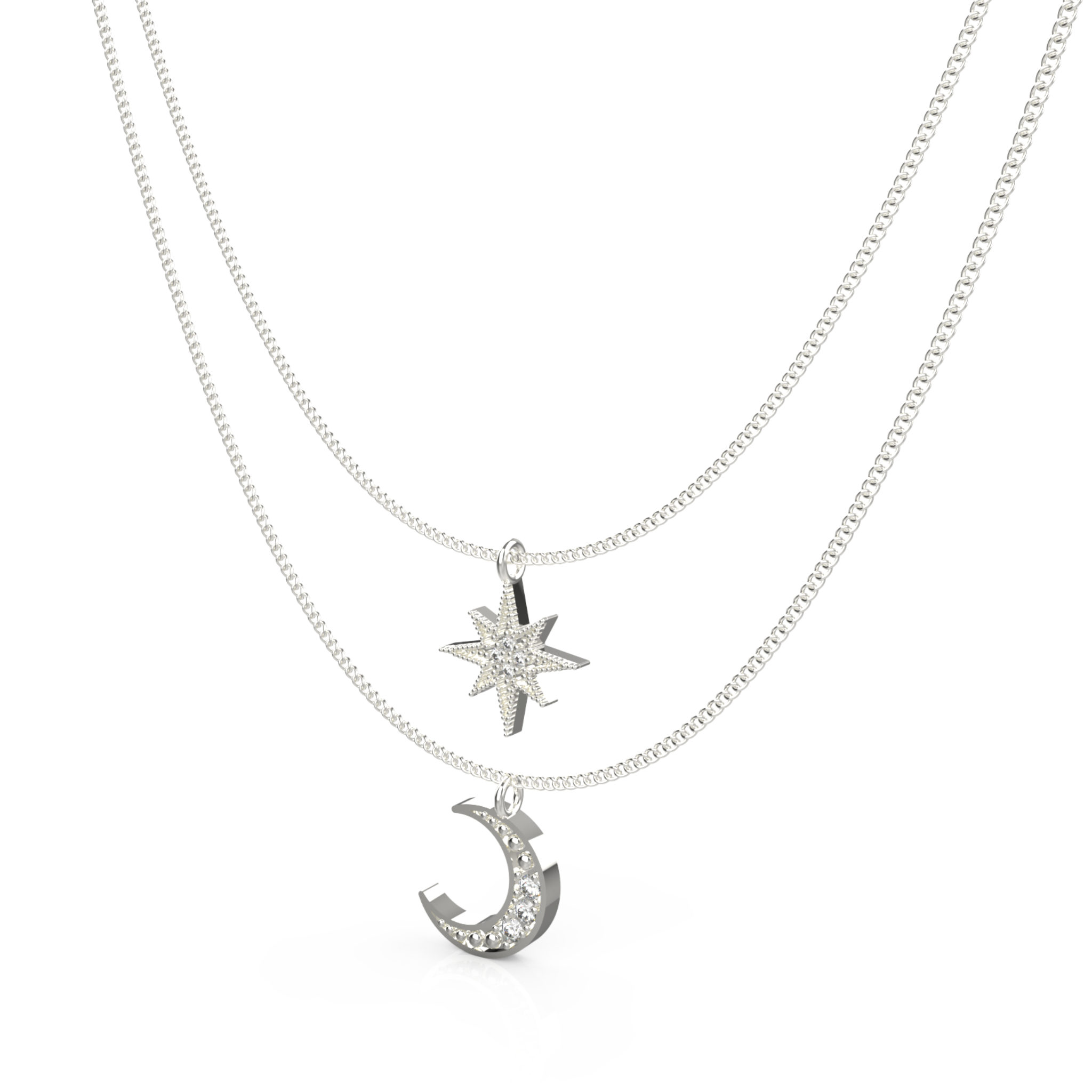 Crescent Moon Star Pendant With Chain, Hallmarked 925 Sterling Silver sterlyn 925