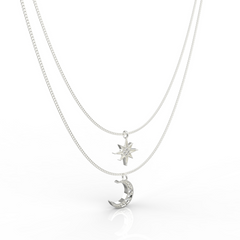 Crescent Moon Star Pendant With Chain, Hallmarked 925 Sterling Silver sterlyn 925