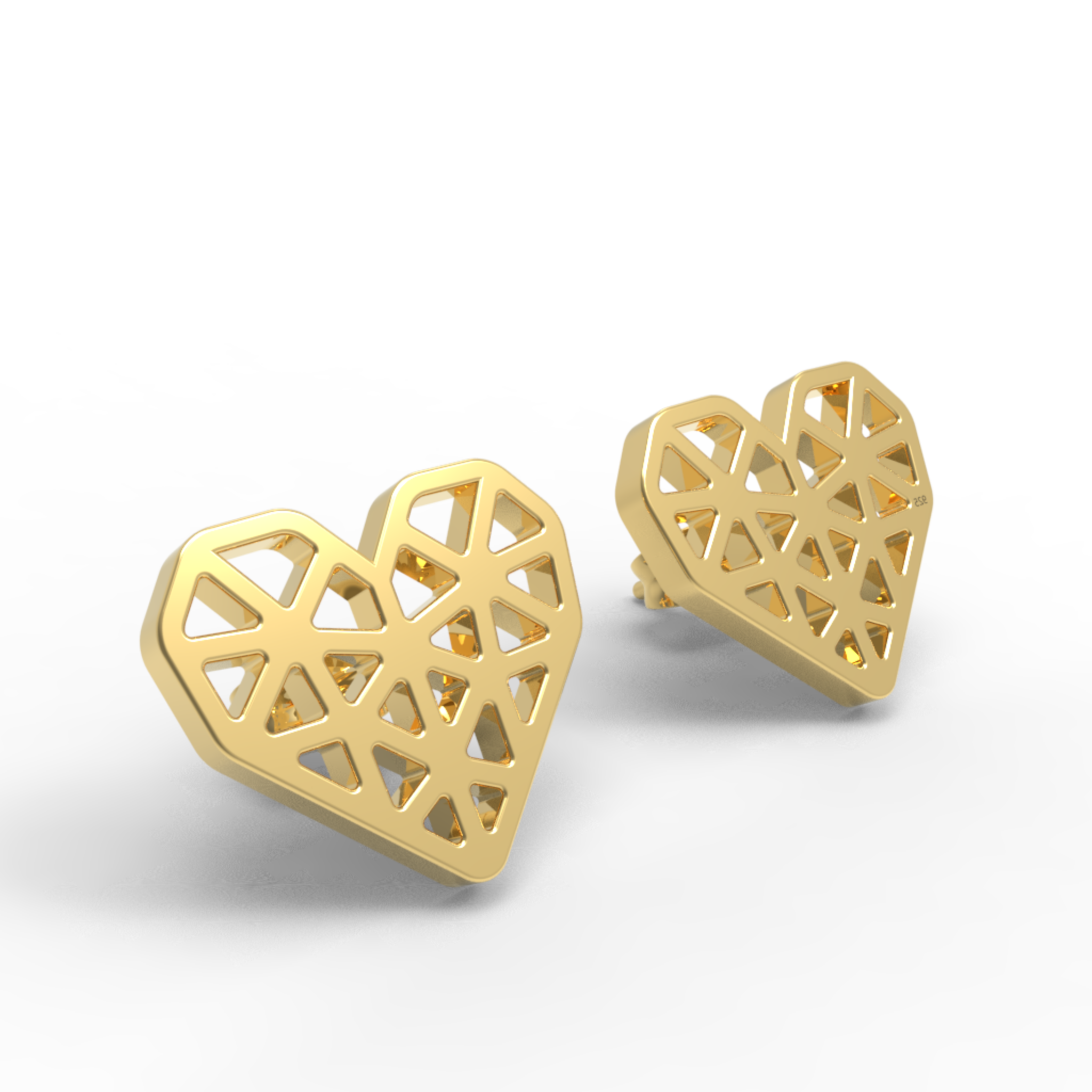 Geometrical Heart Shape Stud Earrings, Hallmarked 925 Sterling Silver sterlyn 925