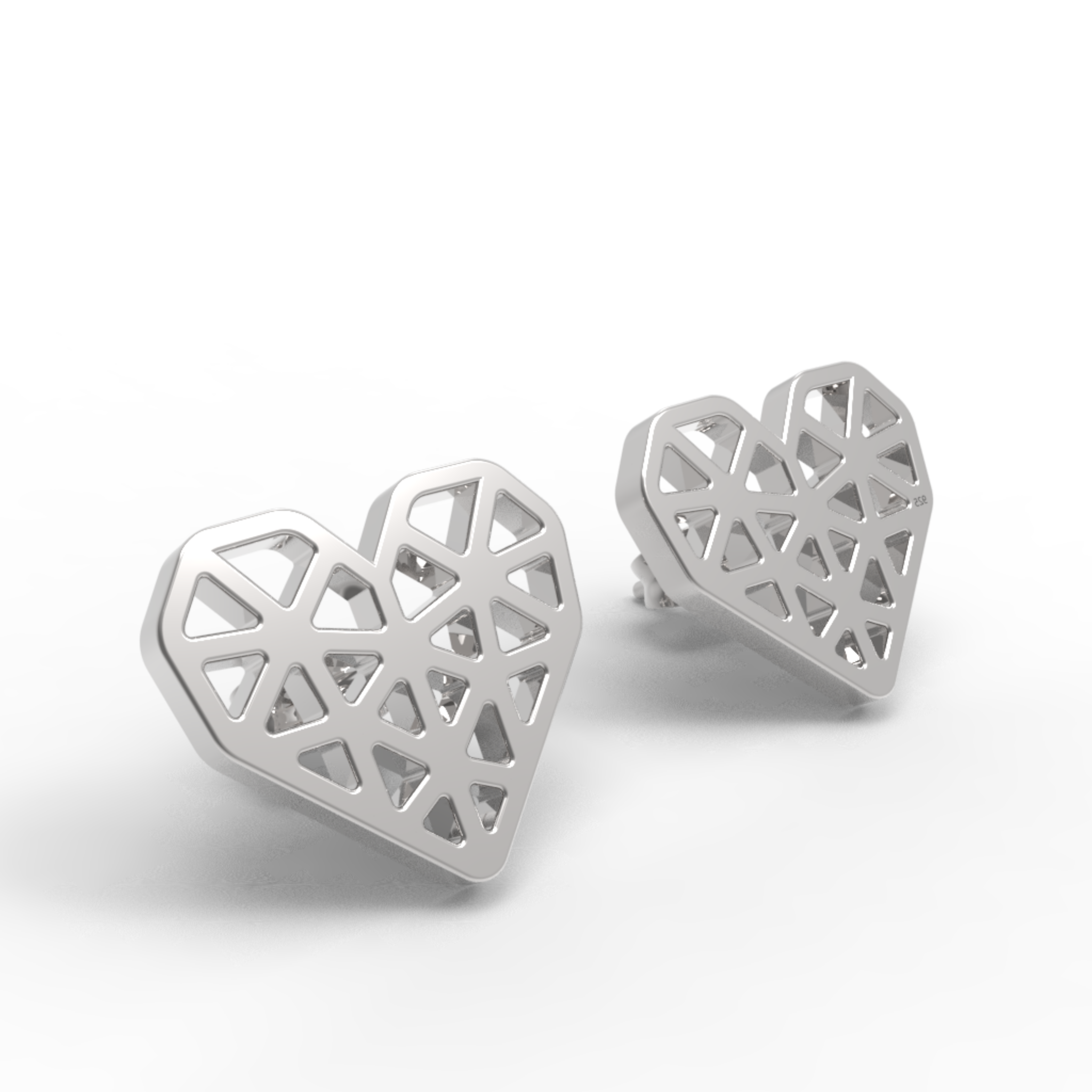 Geometrical Heart Shape Stud Earrings, Hallmarked 925 Sterling Silver sterlyn 925