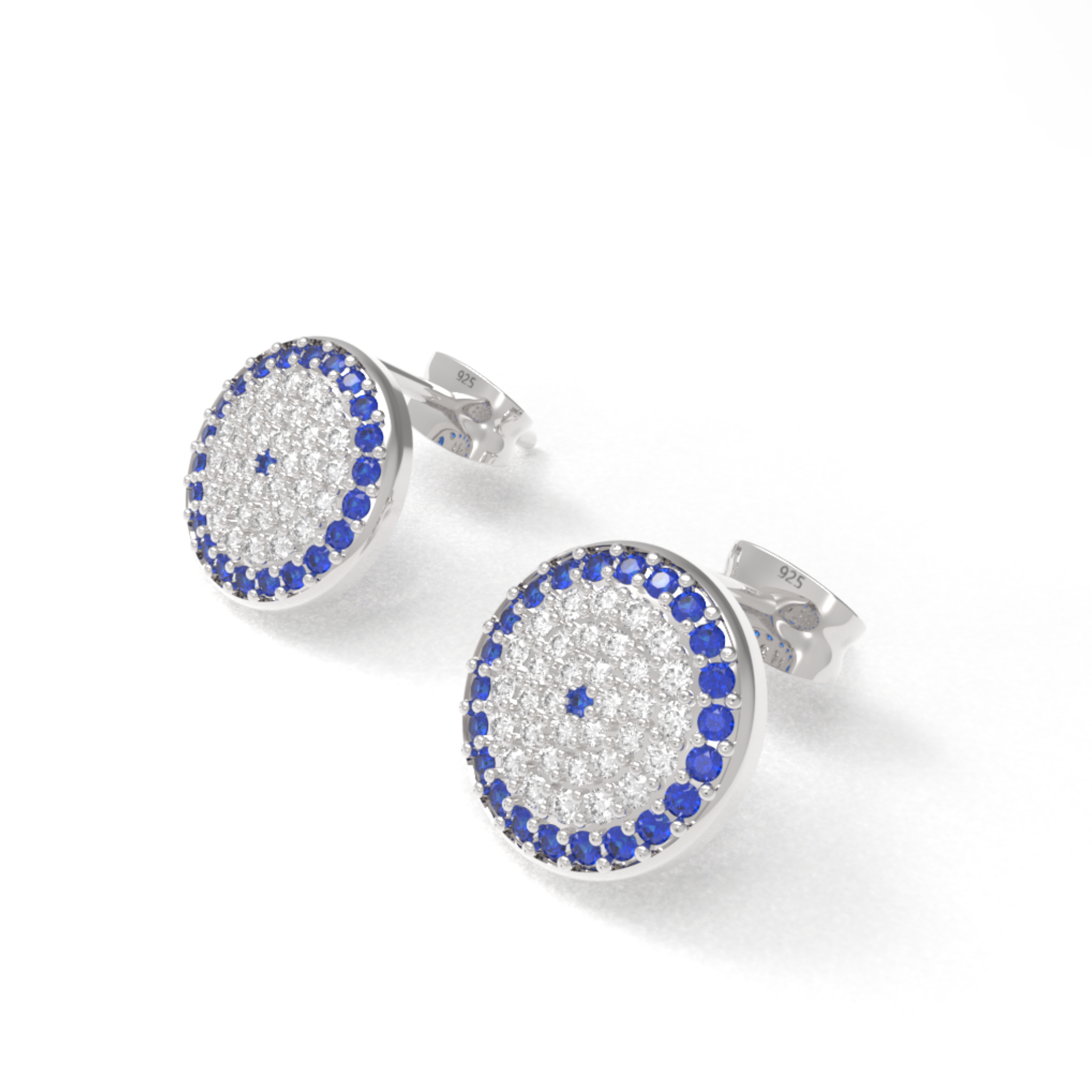 Handcrafted Evil Eye Round Statement Stud Earrings, Hallmarked 925 Sterling Silver sterlyn 925