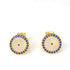 Handcrafted Evil Eye Round Statement Stud Earrings, Hallmarked 925 Sterling Silver sterlyn 925