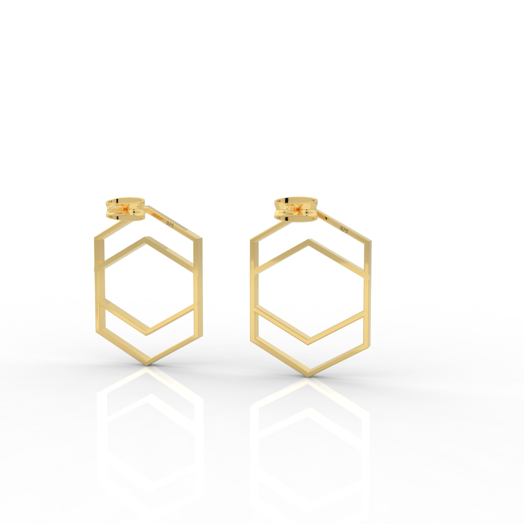 Hexagon Chic Gold Plated Earrings, Hallmarked 925 Sterling Silver sterlyn 925