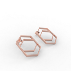 Hexagon Chic Gold Plated Earrings, Hallmarked 925 Sterling Silver sterlyn 925