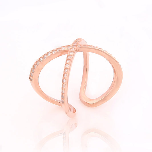 Bold Statement Crisscross Ring Rose Gold Plated- Hallmarked 925 Sterling Silver