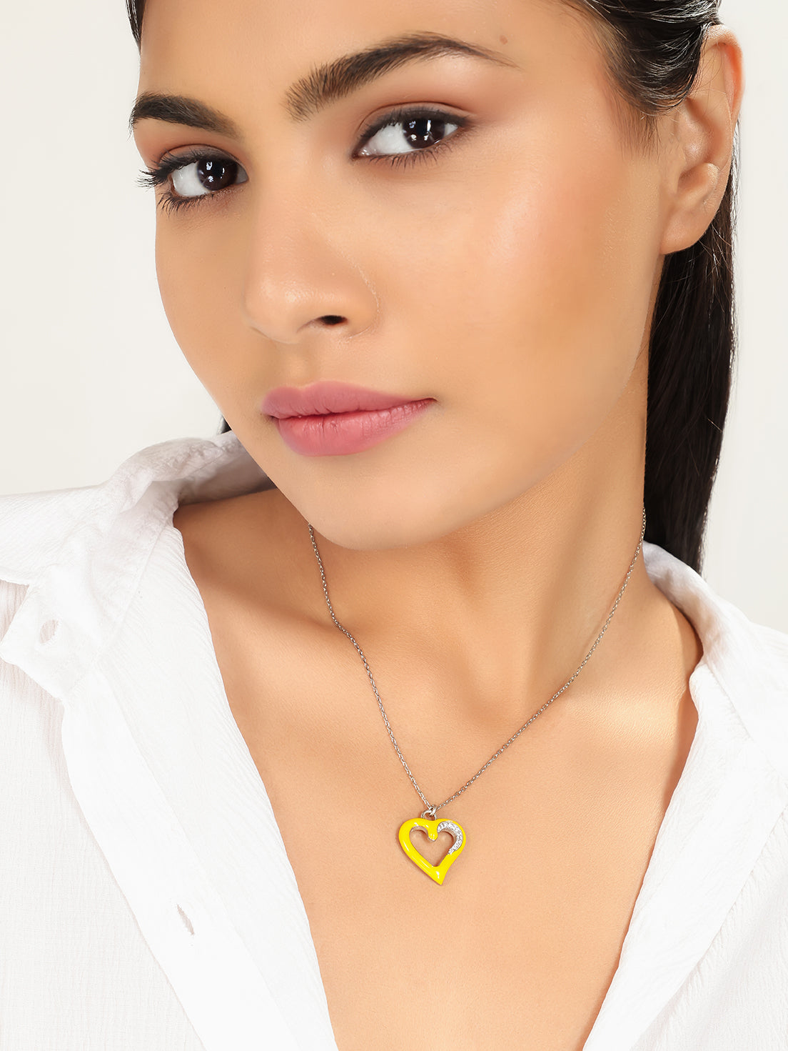 Yellow Enamel Heart Stone Pendant With Chain, Hallmarked 925 Sterling Silver (Copy)