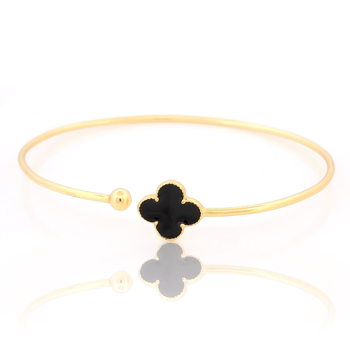 925 Sterling Silver Clover leaf Black Enamel Gold Plated Bracelet