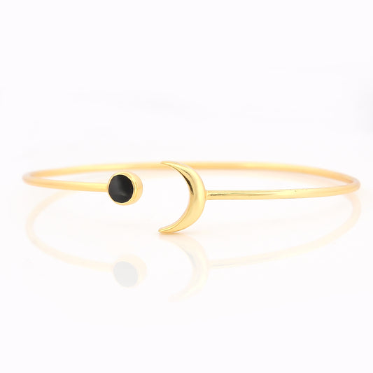 Celestial Glow Moon Bracelet Black Enamel 18kt Gold Plated Bracelet