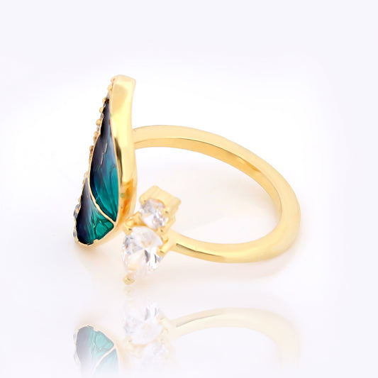 Colorful Butterfly Open Ring for Her – Hallmarked 925 Sterling Silver Yellow Gold Plated | Vibrant & Elegant Jewelry