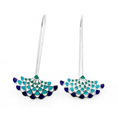 Peacock Hue Wired Modern Earrings For Women, Hallmarked 925 Sterling Silver