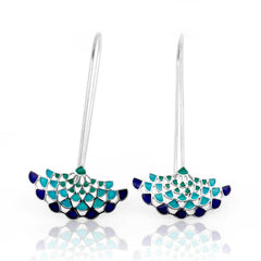 Peacock Hue Wired Modern Earrings For Women, Hallmarked 925 Sterling Silver