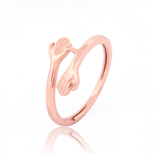 Beautiful Couple Hug Hand Ring Rose Gold Plated- Hallmarked 925 Sterling Silver