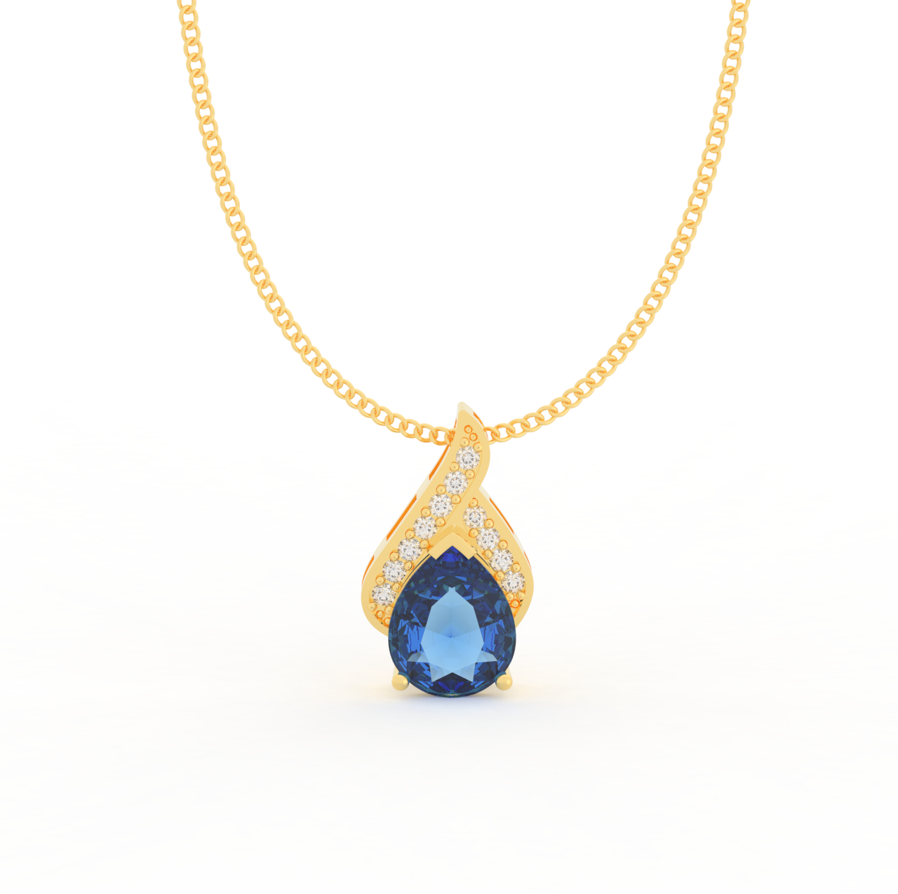 Luxurius Blue Gemstone Pendant With Chain, Hallmarked 925 Sterling Silver