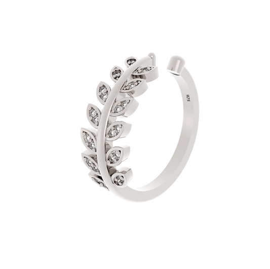 Desiring Leaf Pattern Open Ring- Hallmarked 925 Sterling Silver White Gold - sitabo