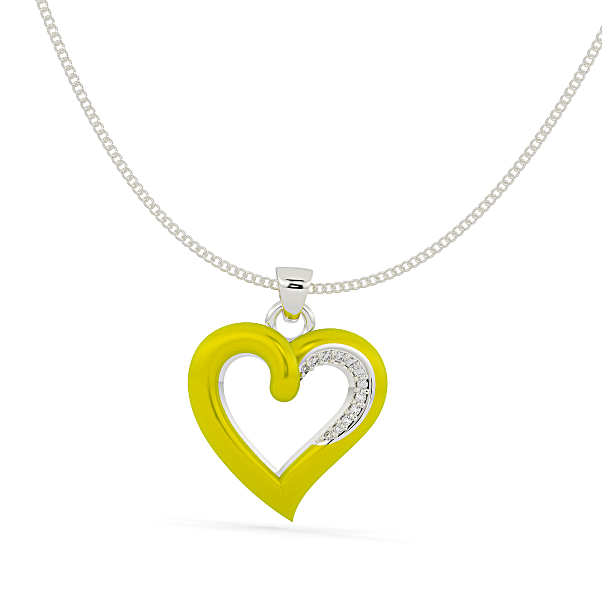 Yellow Enamel Heart Stone Pendant With Chain, Hallmarked 925 Sterling Silver (Copy)