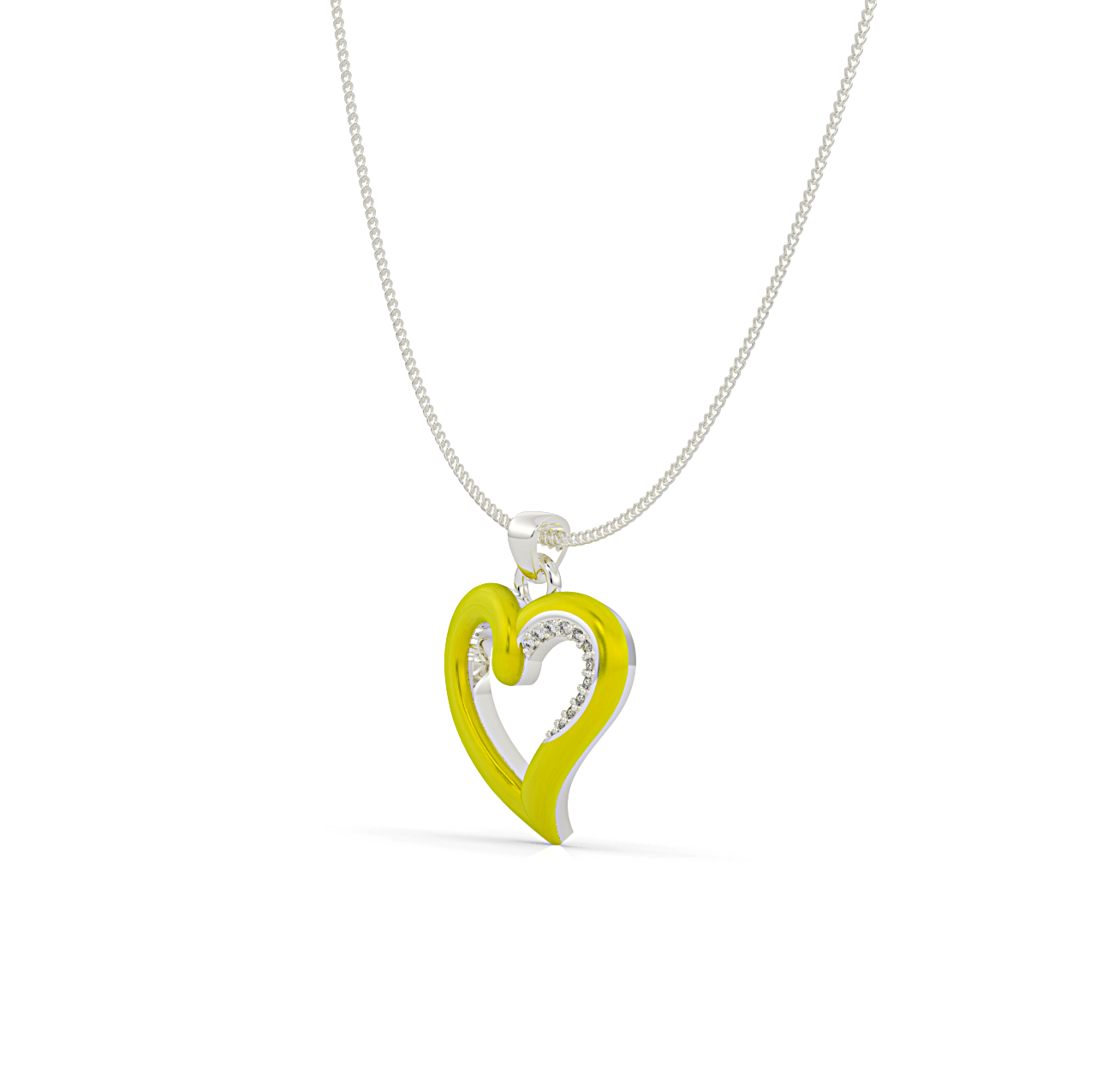 Yellow Enamel Heart Stone Pendant With Chain, Hallmarked 925 Sterling Silver (Copy)