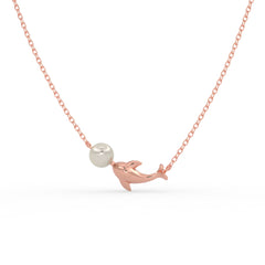 Elegant Dolphin & Pearl Pendant – Rose Gold Finish for Women
