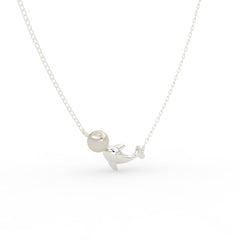 Elegant Dolphin & Pearl Pendant – Silver Finish for Women