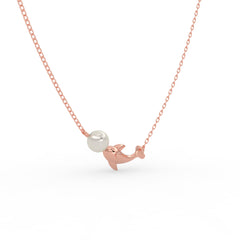 Elegant Dolphin & Pearl Pendant – Rose Gold Finish for Women
