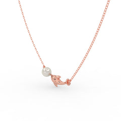 Elegant Dolphin & Pearl Pendant – Rose Gold Finish for Women