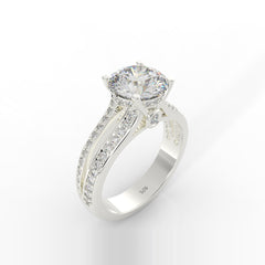 Solitaire Engagement Chunky Ring, Hallmarked 925 Sterling Silver White Gold