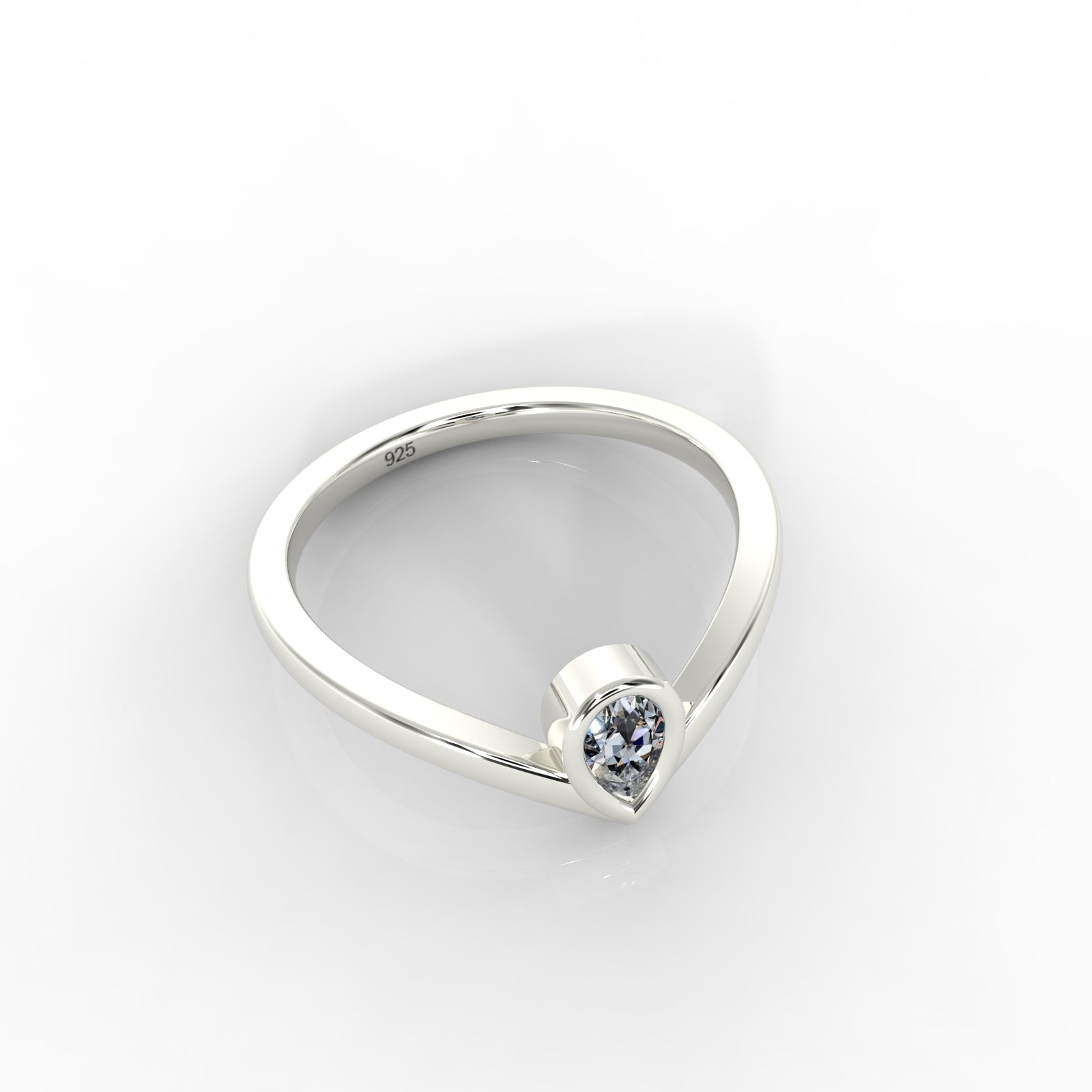 Dainty Diamond Chevron Ring For Her, Hallmarked 925 Sterling Silver