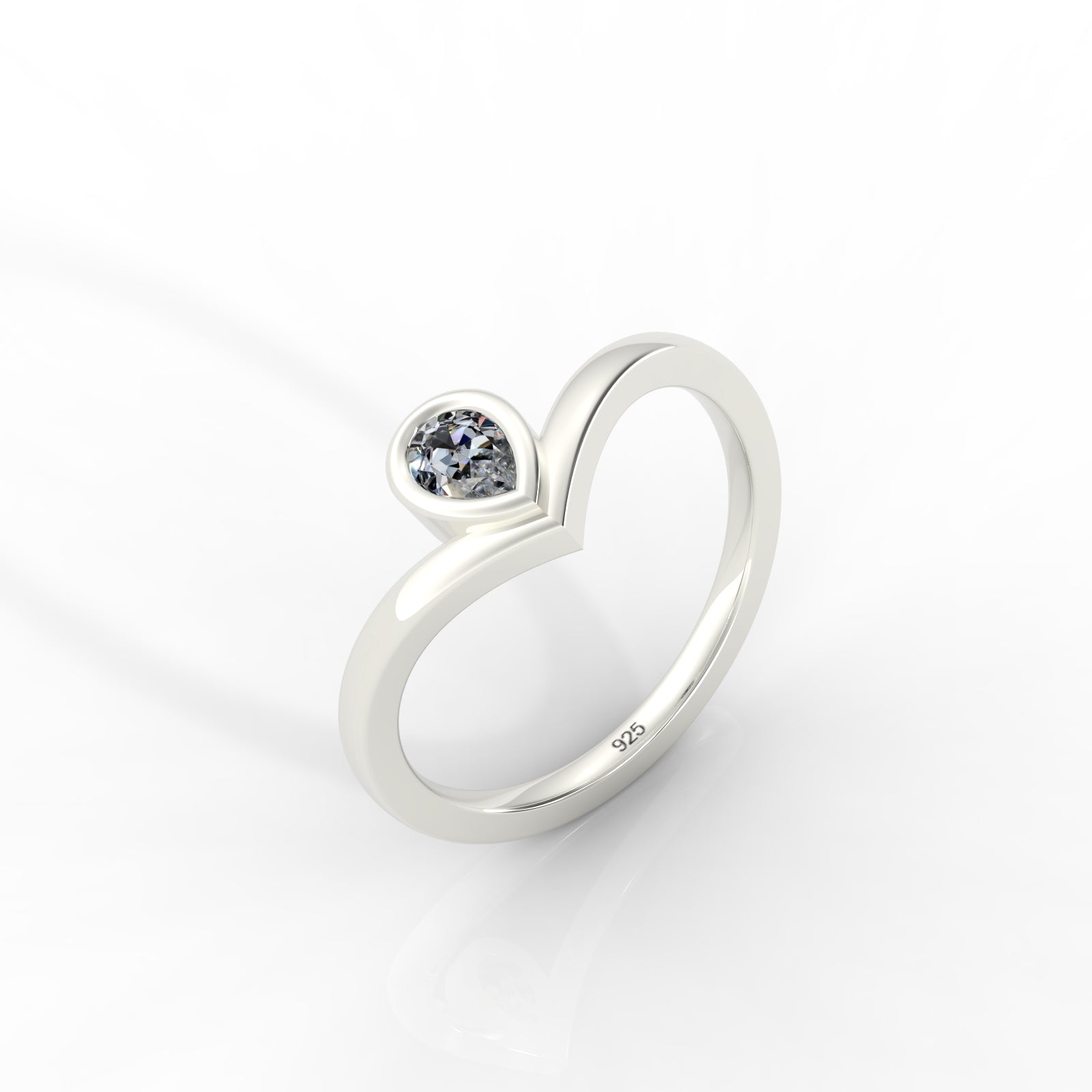 Dainty Diamond Chevron Ring For Her, Hallmarked 925 Sterling Silver