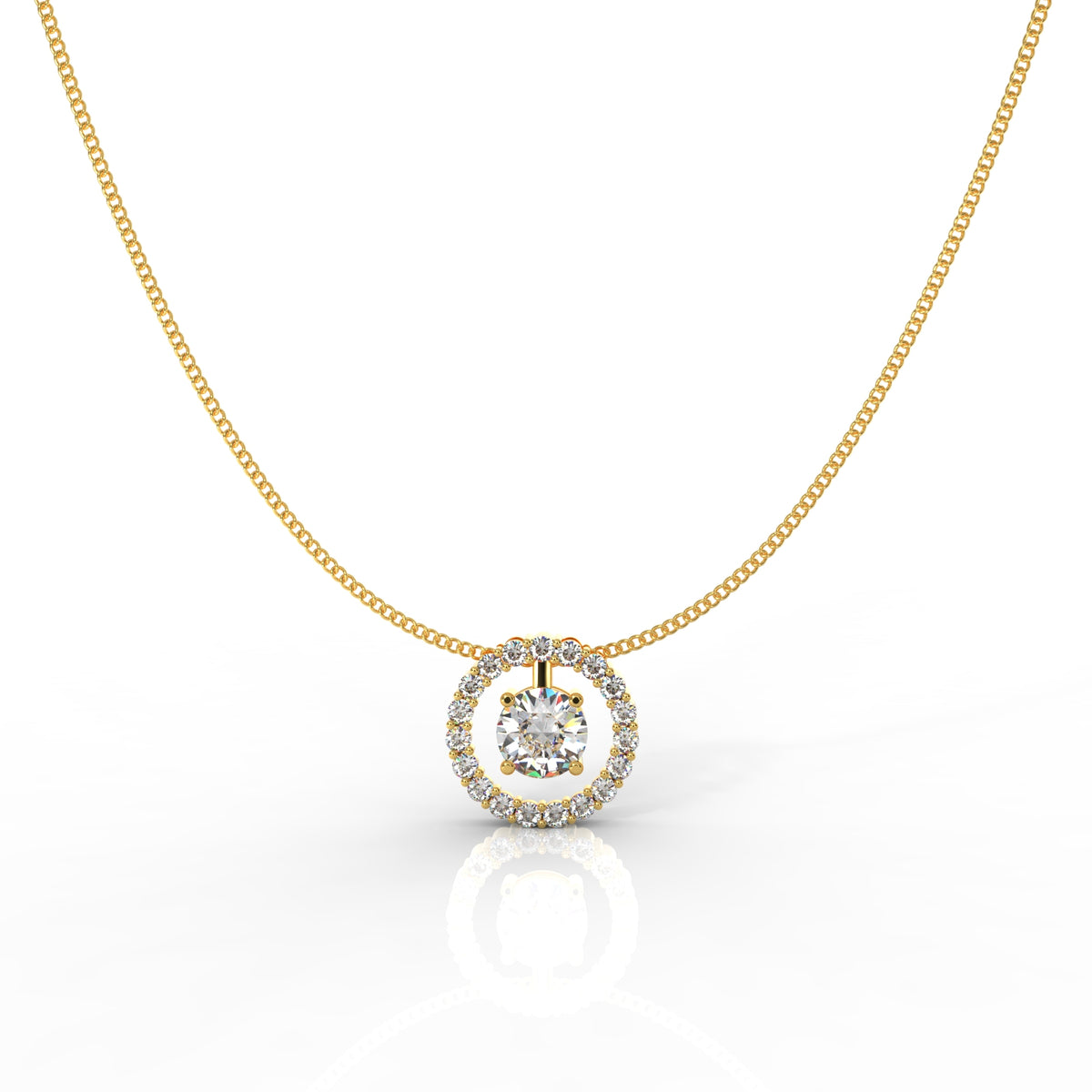 Dazzling Solitaire Circle Shaped Pendant With Chain- Hallmarked 925 Sterling Silver