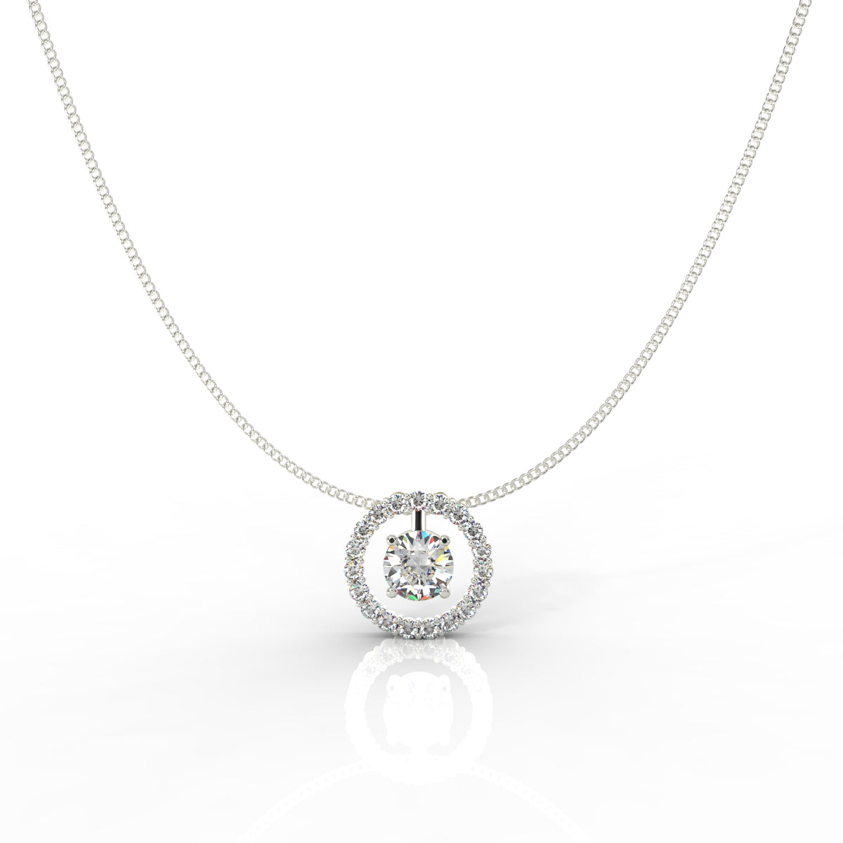 Dazzling Solitaire Circle Shaped Pendant With Chain- Hallmarked 925 Sterling Silver