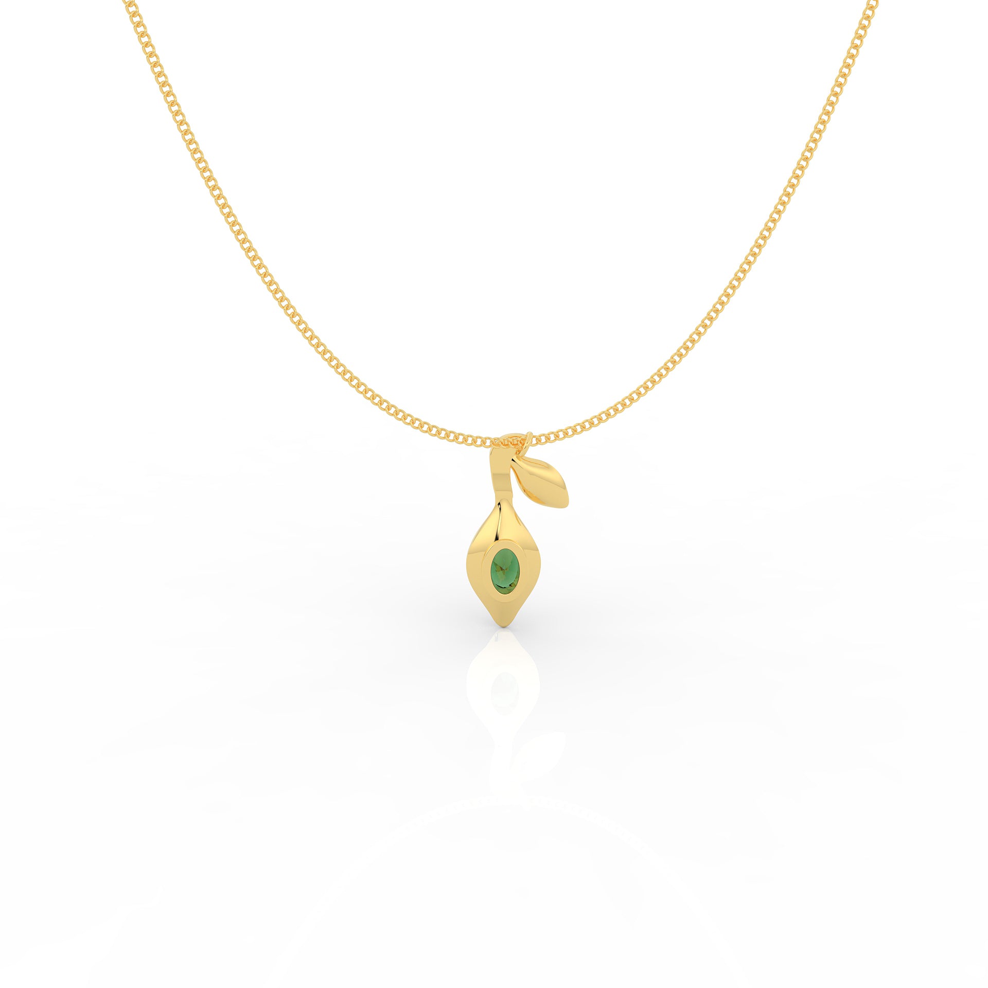 Refined Green Gemstone Leaf Pendant With Chain, Hallmarked 925 Sterling Silver