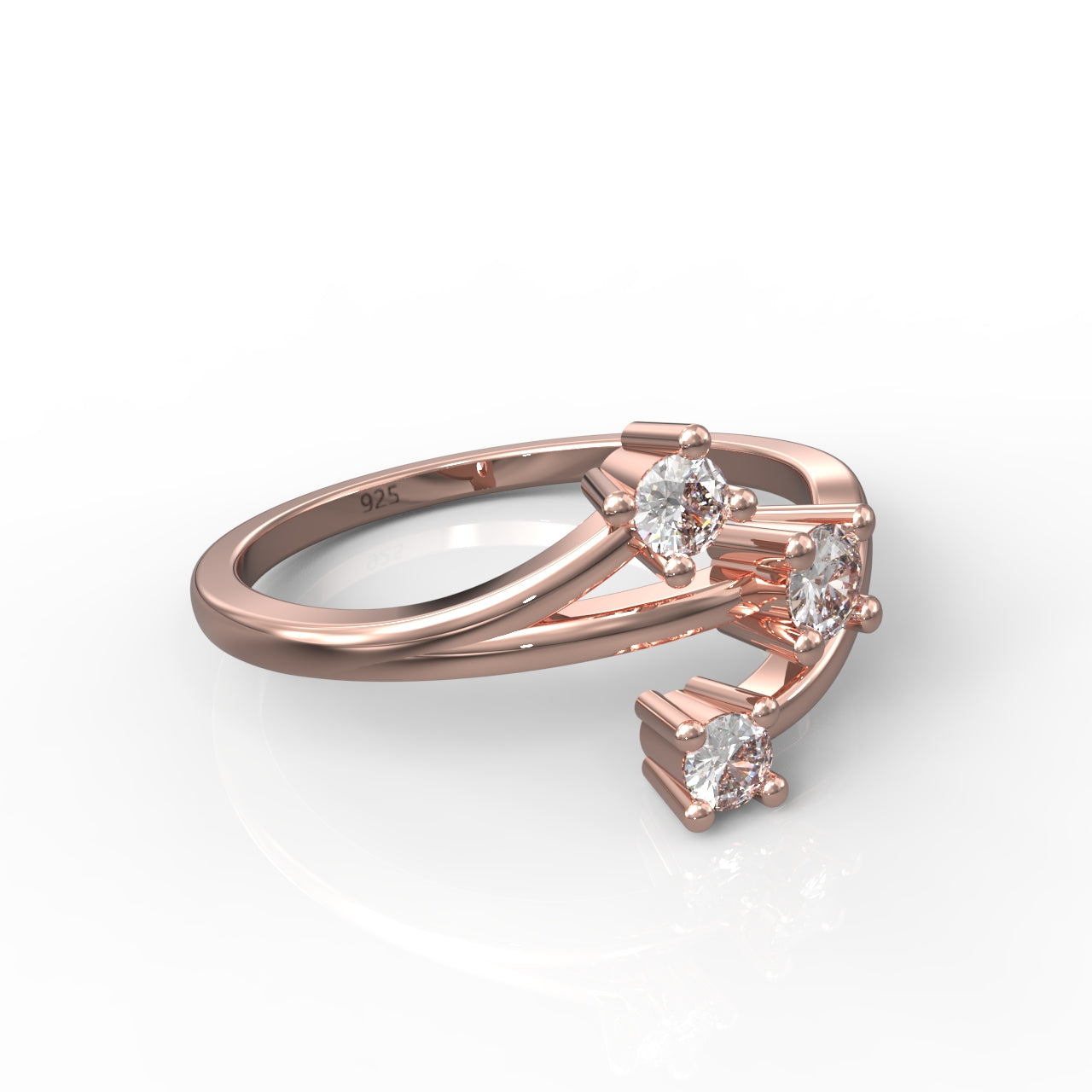 Nature Inspired Leaf Shaped Ring- Hallmarked 925 Sterling Silver Rose Gold