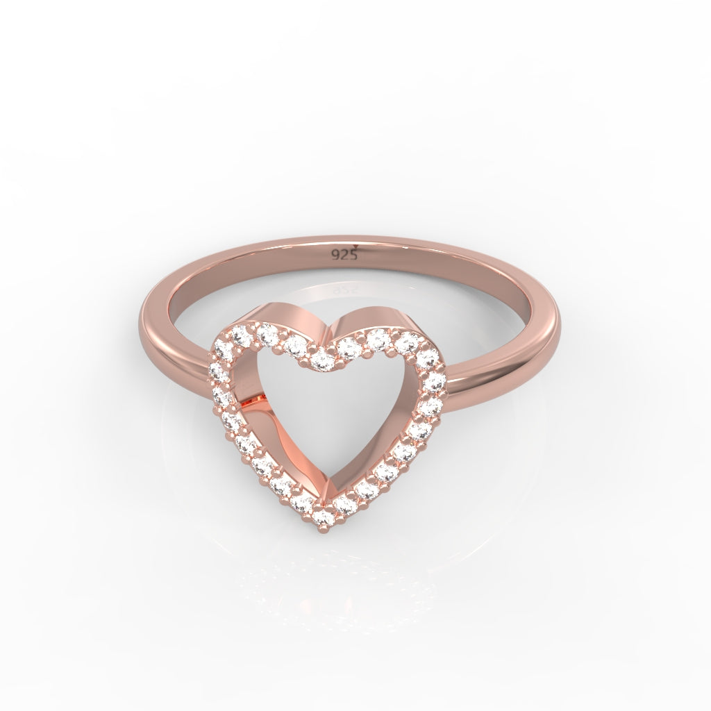 Fall in Love Heart Shaped Pave Ring- Hallmarked 925 Sterling Silver Rose Gold