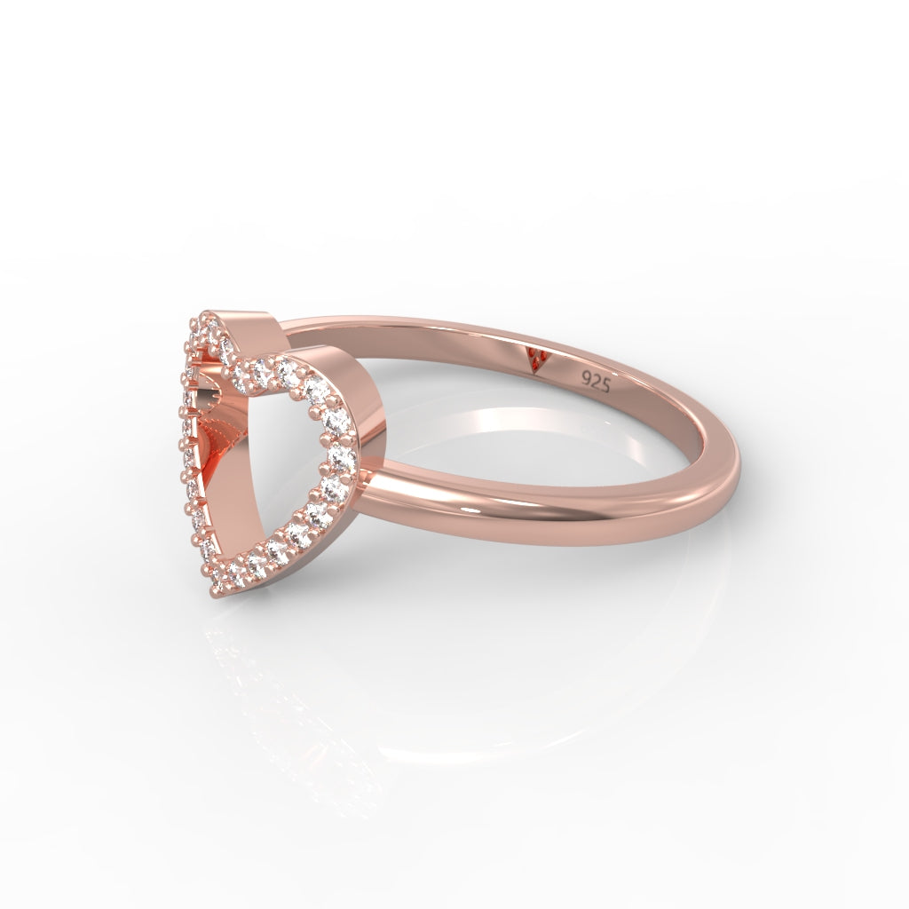 Fall in Love Heart Shaped Pave Ring- Hallmarked 925 Sterling Silver Rose Gold