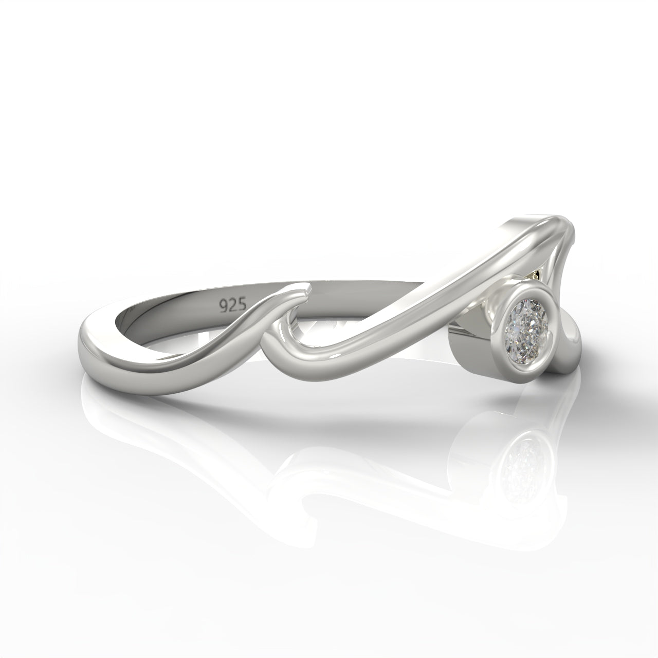 Ocean Wave Cubic Zircon Ring- Hallmarked 925 Sterling Silver White Gold