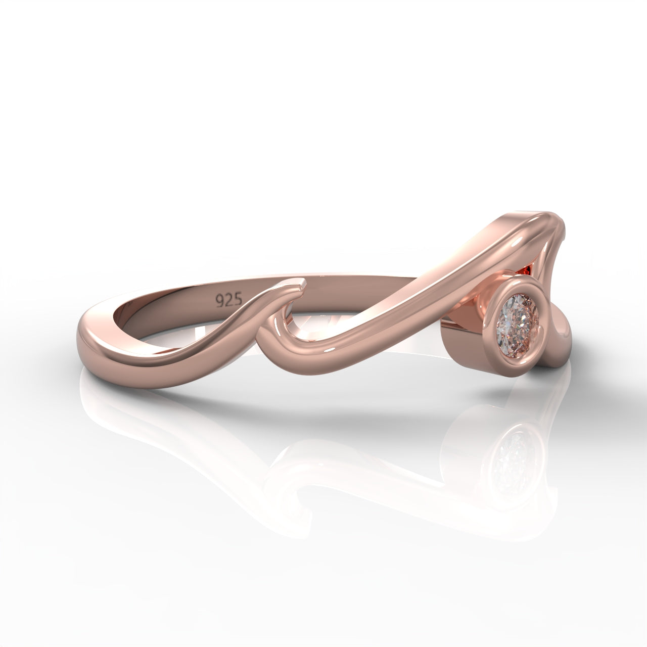 Ocean Wave Cubic Zircon Ring- Hallmarked 925 Sterling Silver Rose Gold