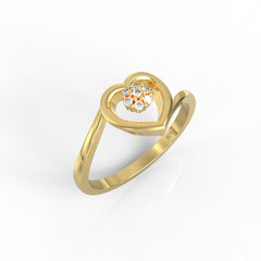 Heart Shape Engagement Ring, Hallmarked 925 Sterling Silver Yellow Gold