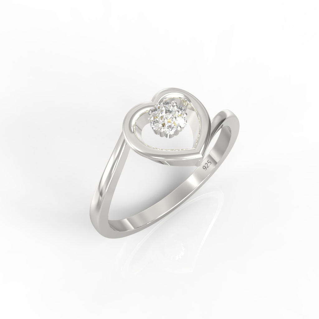 Heart Shape Engagement Ring, Hallmarked 925 Sterling Silver White Gold