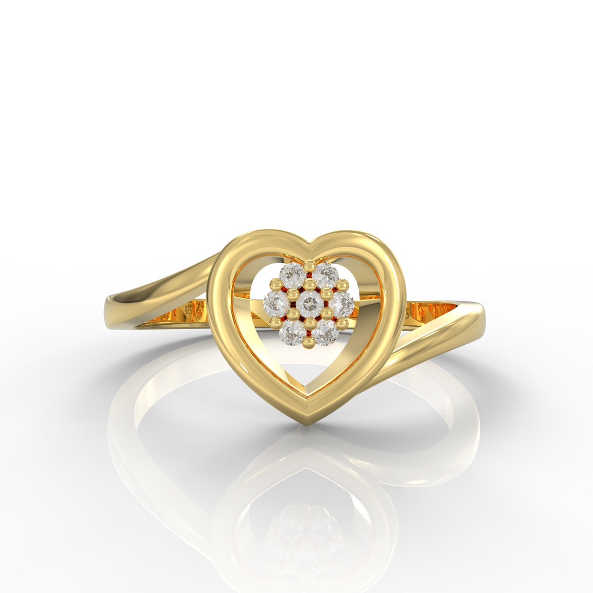 Heart Shape Engagement Ring, Hallmarked 925 Sterling Silver Yellow Gold