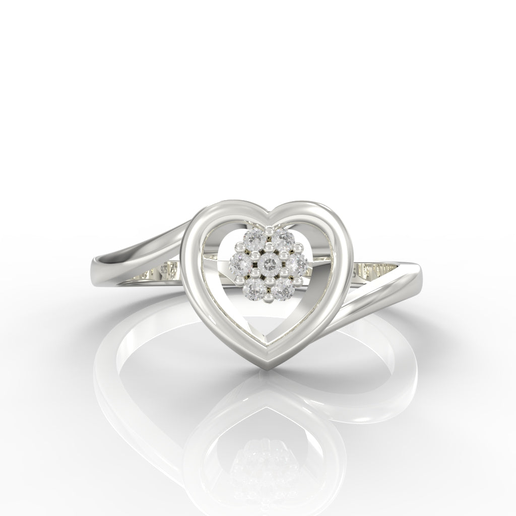 Heart Shape Engagement Ring, Hallmarked 925 Sterling Silver White Gold