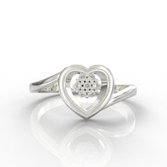 Heart Shape Engagement Ring, Hallmarked 925 Sterling Silver White Gold