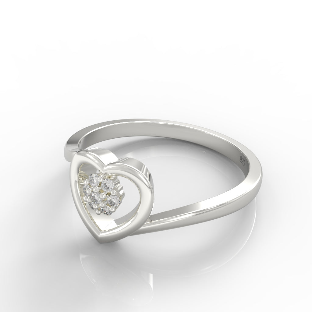 Heart Shape Engagement Ring, Hallmarked 925 Sterling Silver White Gold